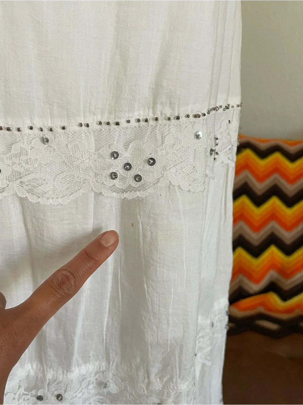 SOLD Y2K 1990s Bb Jeans Boho Fairy Lace Beaded Tier Midi Skirt - Picture 6 of 11